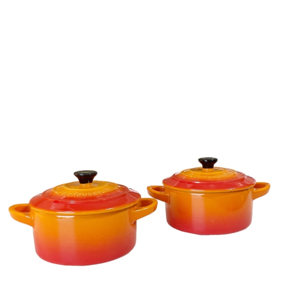 NEW LE CREUSET FLAME Mini Cocotte Set/2 🔥🧡🔥